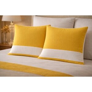 Frette Sateen Breeze Border Duvet Cover Euro Shams Yellow Cream MSRP $3200